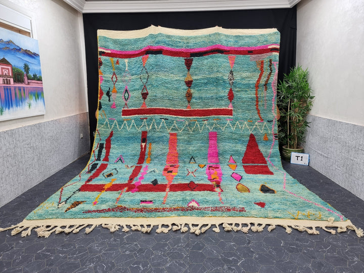 Unique Moroccan Rug, Handmade Boujad Rug, Azilal Abstract Carpet, Turquoise Rug, Handmade Wool Rug, Moroccan Berber carpet, Bohemian Rug.