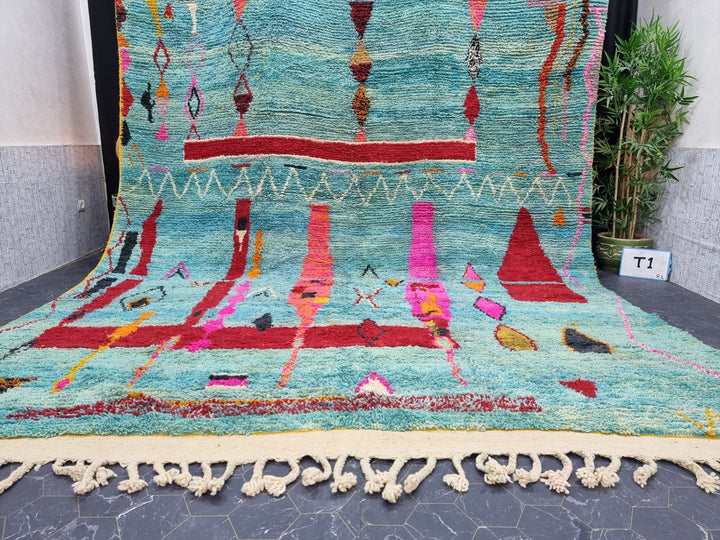 Unique Moroccan Rug, Handmade Boujad Rug, Azilal Abstract Carpet, Turquoise Rug, Handmade Wool Rug, Moroccan Berber carpet, Bohemian Rug.