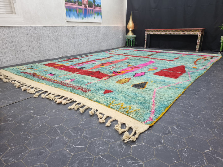 Unique Moroccan Rug, Handmade Boujad Rug, Azilal Abstract Carpet, Turquoise Rug, Handmade Wool Rug, Moroccan Berber carpet, Bohemian Rug.