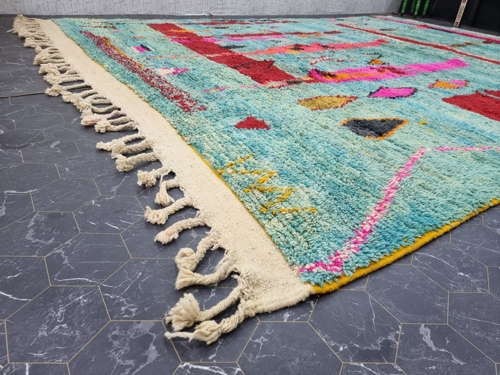 Unique Moroccan Rug, Handmade Boujad Rug, Azilal Abstract Carpet, Turquoise Rug, Handmade Wool Rug, Moroccan Berber carpet, Bohemian Rug.