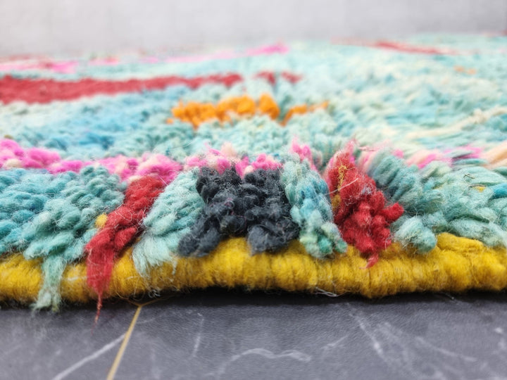 Unique Moroccan Rug, Handmade Boujad Rug, Azilal Abstract Carpet, Turquoise Rug, Handmade Wool Rug, Moroccan Berber carpet, Bohemian Rug.