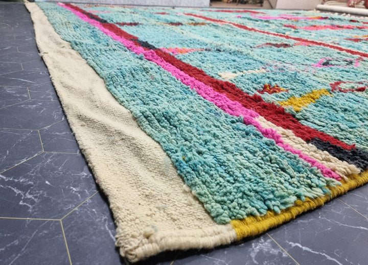 Unique Moroccan Rug, Handmade Boujad Rug, Azilal Abstract Carpet, Turquoise Rug, Handmade Wool Rug, Moroccan Berber carpet, Bohemian Rug.