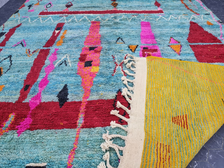 Unique Moroccan Rug, Handmade Boujad Rug, Azilal Abstract Carpet, Turquoise Rug, Handmade Wool Rug, Moroccan Berber carpet, Bohemian Rug.