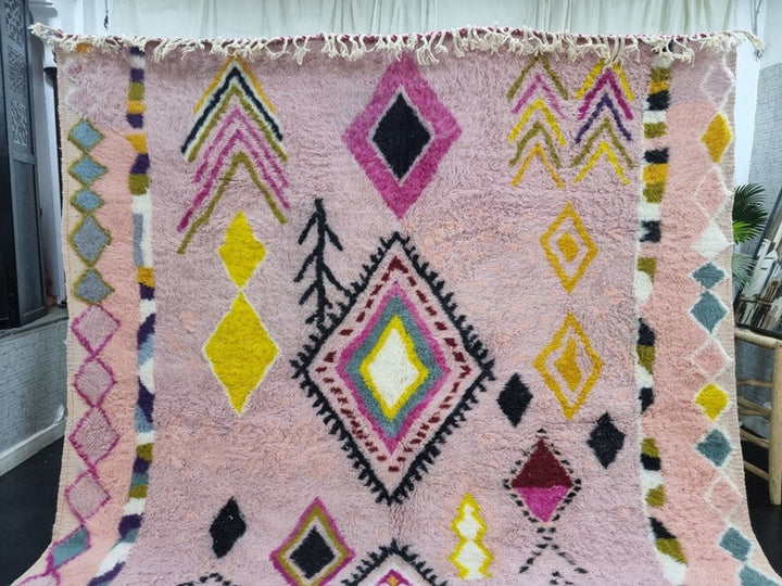 Vibrant Azilal Rug, Moroccan Rug, Sheep Wool Rug, Rug, Authentic Carpet, Geometric Pink Rug, Handmade Rug, Berber Symbols Rug, Bohemian Rug.