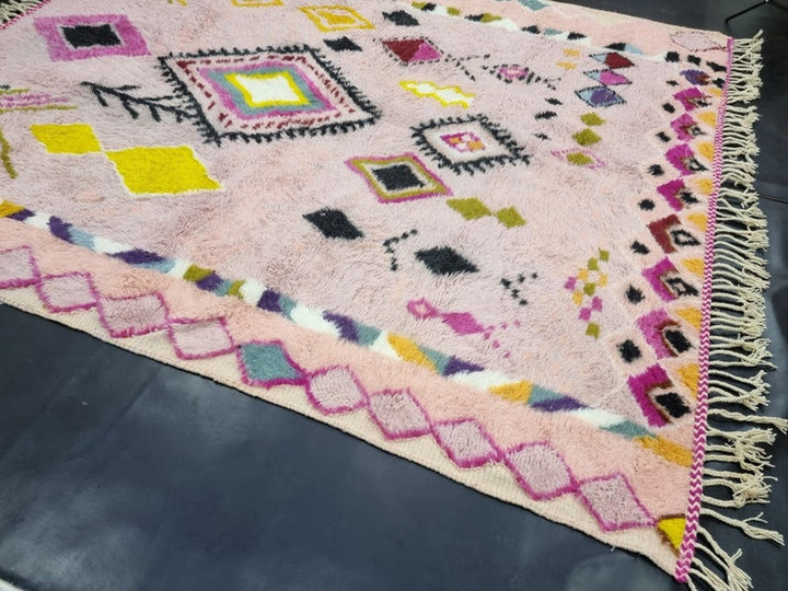 Vibrant Azilal Rug, Moroccan Rug, Sheep Wool Rug, Rug, Authentic Carpet, Geometric Pink Rug, Handmade Rug, Berber Symbols Rug, Bohemian Rug.