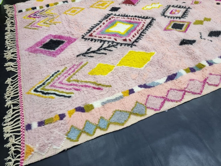 Vibrant Azilal Rug, Moroccan Rug, Sheep Wool Rug, Rug, Authentic Carpet, Geometric Pink Rug, Handmade Rug, Berber Symbols Rug, Bohemian Rug.