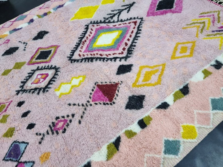 Vibrant Azilal Rug, Moroccan Rug, Sheep Wool Rug, Rug, Authentic Carpet, Geometric Pink Rug, Handmade Rug, Berber Symbols Rug, Bohemian Rug.