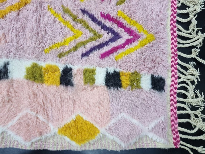 Vibrant Azilal Rug, Moroccan Rug, Sheep Wool Rug, Rug, Authentic Carpet, Geometric Pink Rug, Handmade Rug, Berber Symbols Rug, Bohemian Rug.