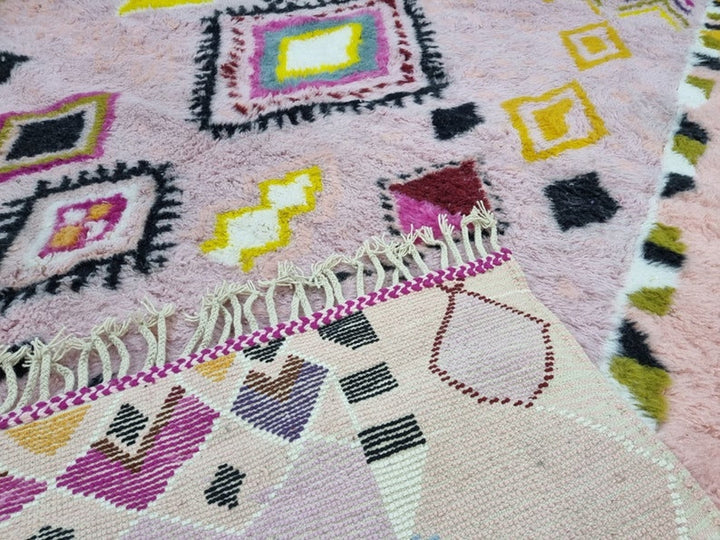 Vibrant Azilal Rug, Moroccan Rug, Sheep Wool Rug, Rug, Authentic Carpet, Geometric Pink Rug, Handmade Rug, Berber Symbols Rug, Bohemian Rug.