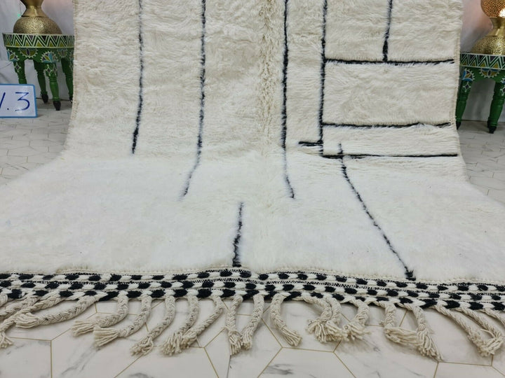 WONDERFUL BENIOURAIN CARPET,Moroccan Handmade Rug, White And Black Rug, Abstract Rug, Handmade Wool Carpet, Azilal Berber Rug, Handwoven Rug